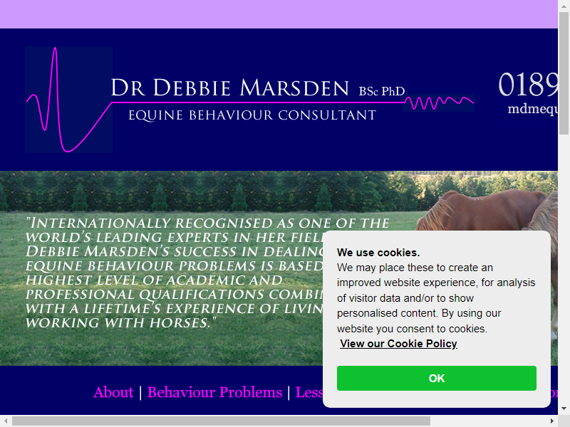 Dr M D Marsden BSc PhD - Equine Behaviour Consultant and Riding Instructor BHSPTC (Reg)